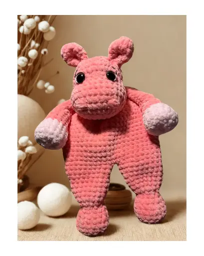 Peluche Hippopotame  Rose en Crochet
