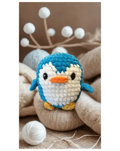 Peluche Pingouin Bleu en Crochet